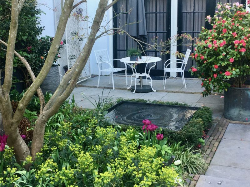 Garden terrace with water feature